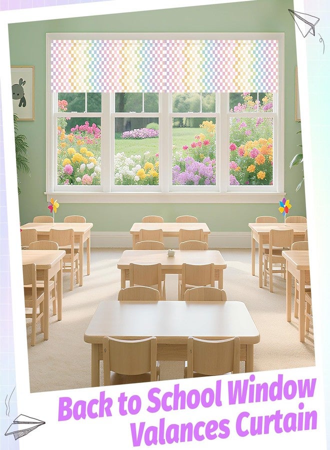 AKAIXI 4PCS Pastel Checkered Classroom Curtains Rainbow Checkered Kitchen Valances for Windows Rod Pocket Window Treatment Colorful Valances Curtains for Classroom Decor Daycare Bedroom Living Room 54"X18" - Image 4